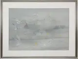 Robert Perrin, Seagulls Taking Flight in Foggy Nantucket,, Watercolor on Paper