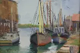 Minna G. Webb, Island Service Wharf, Nantucket,, Oil on Board