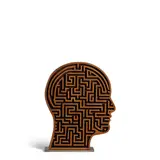 Christian Santy, Labyrinth of the Mind, 2025, carved and stained wood on metal base