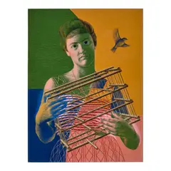 Daniel Serra-Badué, Mujer con pajarera, 1961, oil on canvas