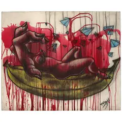El receso by Michel Mirabal, 2004, mixed media on canvas, offered Feb 2026
