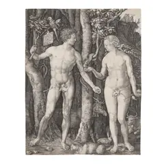Albrecht Durer, Adam and Eve (Bartsch, Meder, Hollstein 1, Schoch Mende Scherbaum 39), 1504, Engraving on laid paper with Bull's Head watermark (Meder 62)