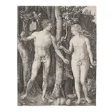 Albrecht Durer, Adam and Eve (Bartsch, Meder, Hollstein 1, Schoch Mende Scherbaum 39), 1504, Engraving on laid paper with Bull's Head watermark (Meder 62)