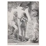 Adam and Eve (Bartsch, Hollstein 28, Hind 159, New Hollstein 168) by Rembrandt Harmensz van Rijn, 1638, Etching on laid paper with partial Arms of Amsterdam watermark (Hinterding A.a), sold Apr 2025