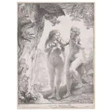Adam and Eve (Counterproof) (Bartsch, Hollstein 28, Hind 159, New Hollstein 168) by Rembrandt Harmensz van Rijn, 1638, Etching on laid paper, a counterproof, trimmed to platemark, sold Apr 2025