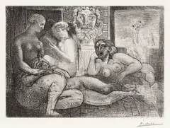 Pablo Picasso, Quatre femmes nues et tête sculptée, from La Suite Vollard (Bloch 219, Baer 424), 1934, Etching on Montval laid paper with the publisher's watermark