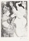 Pablo Picasso, Peintre-bouffon peignant sur son modèle, qui se peint les yeux, from Séries 156 (Bloch 1913, Baer 1920), 1971, Etching on wove paper