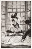 James Tissot, Histoire ennuyeuse; L'ambiteuse, from La femme à Paris (Wentworth 32; 77), 1878; 1885, Two etchings and drypoint on wove paper, first from the edition of 100, second with printed signature and from the unknown edition (Wentworth cites 500)