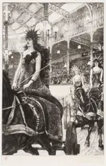 James Tissot, Ces dames des chars, from La femme à Paris (Wentworth 78), 1885, Etching and drypoint on Van Gelder laid paper