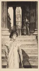 James Tissot, Le Portique de la Galerie nationale à Londres (Wentworth 40), 1878, Etching and drypoint on wove paper