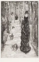 James Tissot, La mystérieuse, from La femme à Paris (Wentworth 80), 1885, Etching and drypoint on Van Gelder laid paper