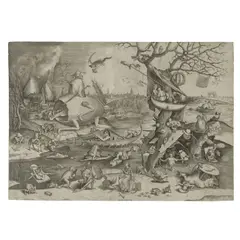Pieter Bruegel the Elder, Patientia (Patience) (New Hollstein 20, Van Bastelaer 124, Lebeer 15), 1557, Engraving on laid paper with Grapes in Shield watermark backed with japon, New Hollstein's first state (of 2), trimmed within the platemark