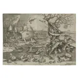 Pieter Bruegel the Elder, Patientia (Patience) (New Hollstein 20, Van Bastelaer 124, Lebeer 15), 1557, Engraving on laid paper with Grapes in Shield watermark backed with japon, New Hollstein's first state (of 2), trimmed within the platemark
