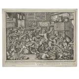 Pieter Bruegel the Elder, The Cobbler and his Wife as Teacher (Allemode School) (Bartsch 91, New Hollstein A65), 1559, Engraving on laid paper, New Hollstein's first state (of 2), trimmed to the platemark on the right side
