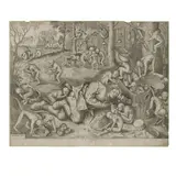 Pieter Bruegel the Elder, The Merchant Robbed by Monkeys (New Hollstein 34, Van Bastelaer 148, Lebeer 150), 1562, Engraving on laid paper, New Hollstein's first state (of 4), trimmed to the plate