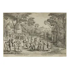Jan Brueghel the Elder, Rustic Wedding Dance (New Hollstein A58, Van Bastelaer 212), 1650, Etching on laid paper backed with japon with indistinct watermark, the first and only state, trimmed to or just within the platemark