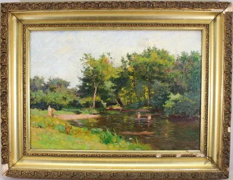 Jacob Wagner, Swimming Hole, Oil on canvas