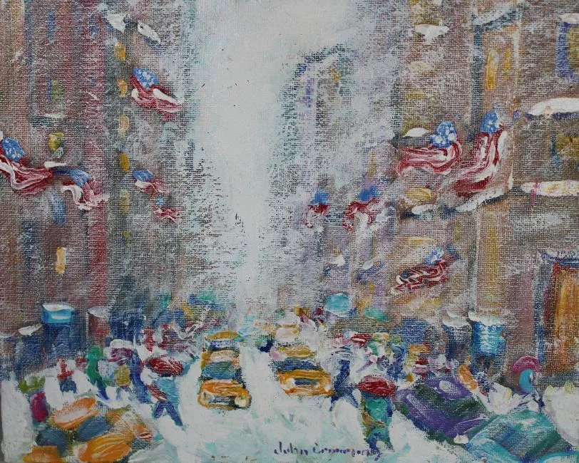 John Crimmins, 5th Ave. NYC, Oil on board