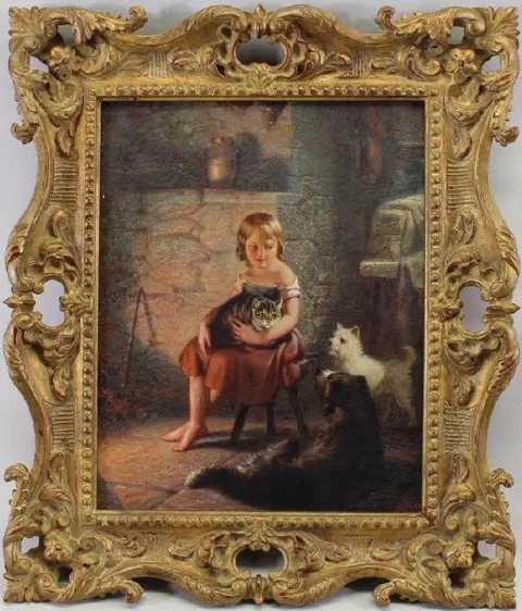 Kitty's Pets by Benjamin Franklin Reinhart, Oil on board, offered Oct 2018