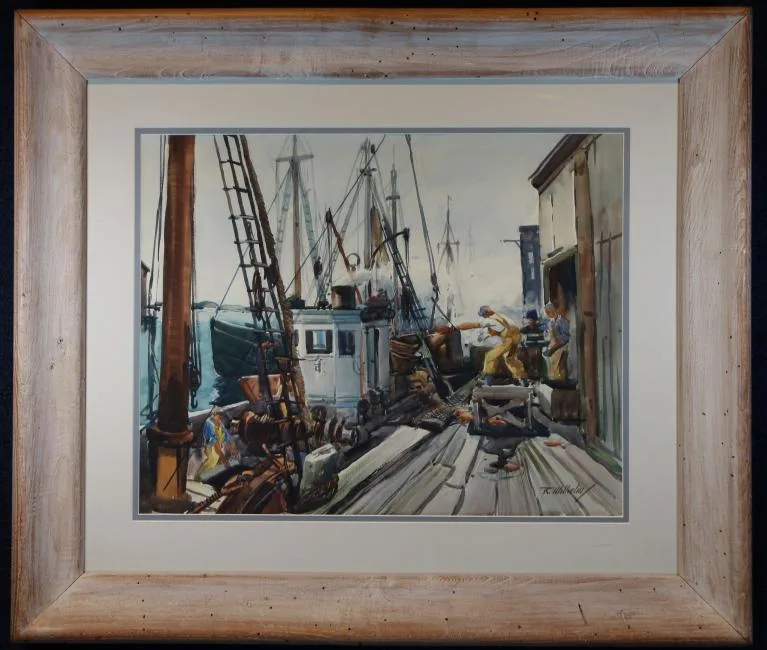 Unloading Red Fish by Roy Wilhelm, Watercolor, offered Jan 2019