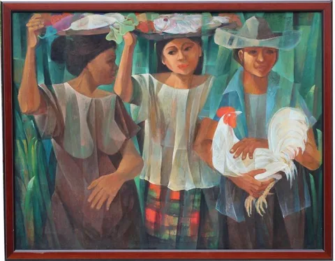 Vicente S Manansala, Preparing Dinner, Oil on board