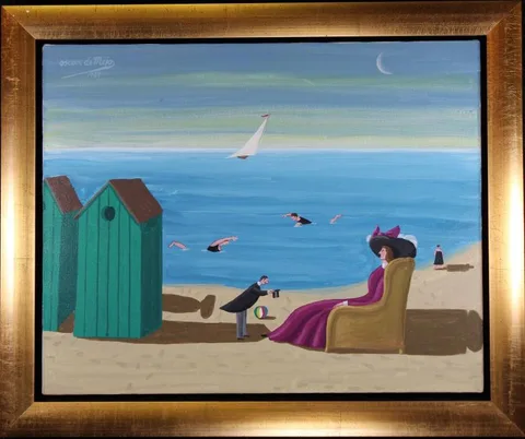 Oscar De Mejo, Courtship on the Riviera, 1987, Acrylic on canvas