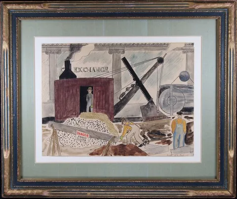 Hilaire Hiler, Exchange, Watercolor/Ink on paper
