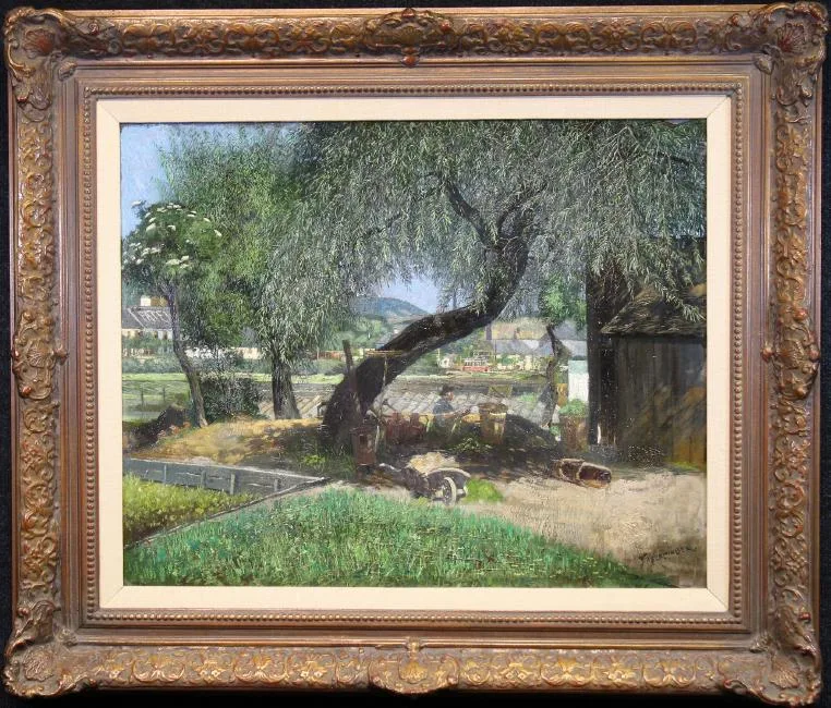 Impressionistic Landscape by Franz Obermüller, Oil on Board, offered Mar 2019