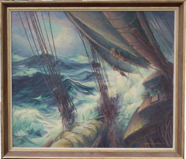 Harry Waddell, Slamming into it, oil on canvas
