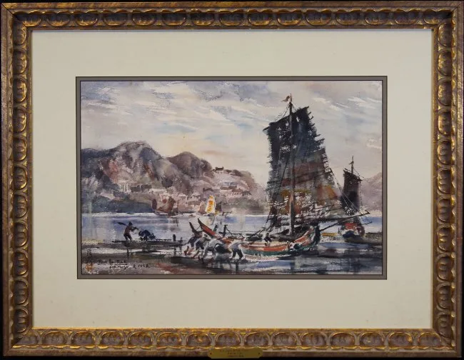 In-Ting Ran, Red Sails in the Sunset, Formosa 1958, Watercolor/ink on paper