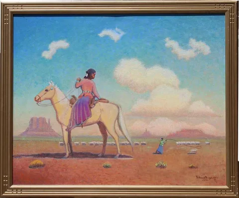 Navajo Girl on Horse - Arizona by Ferdinand Burgdorff, Oil on Canvas, offered Apr 2019