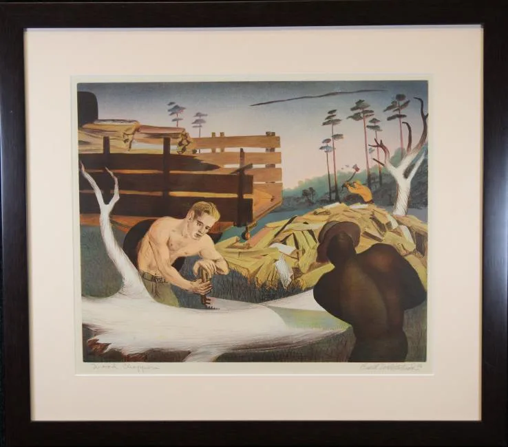 Wood Choppers by Buell Whitehead, Color Lithograph, offered Apr 2019