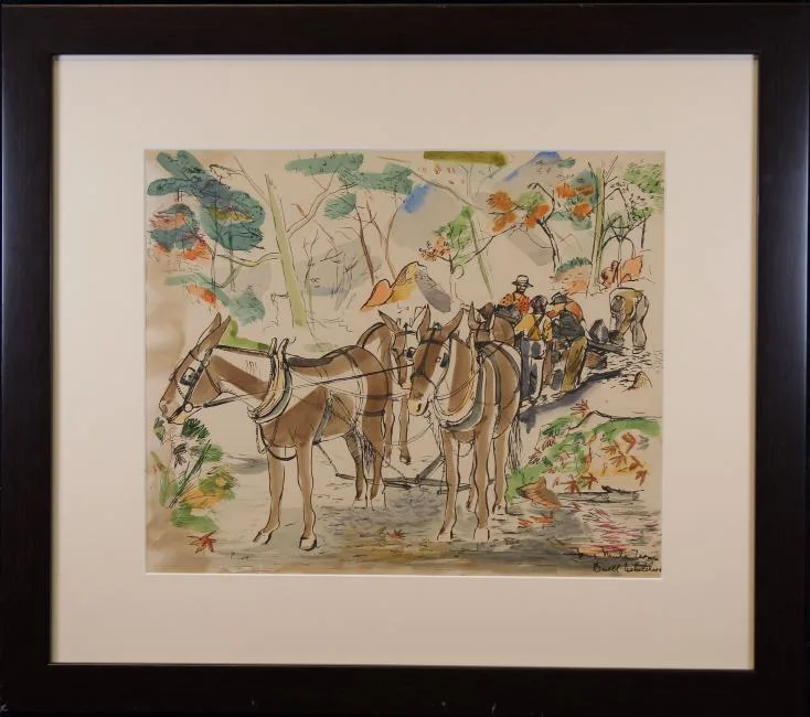 Four Mule Team by Buell Whitehead, Watercolor/ink, sold Apr 2019
