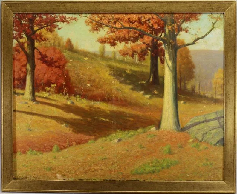 Hillside colors by Fred Daniels, Oil on board, sold Apr 2019