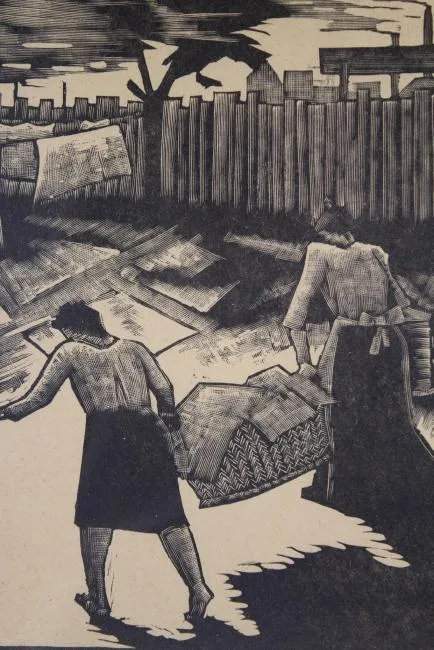 The Wash by Earl Marshawn Washington, woodcut, sold Apr 2019