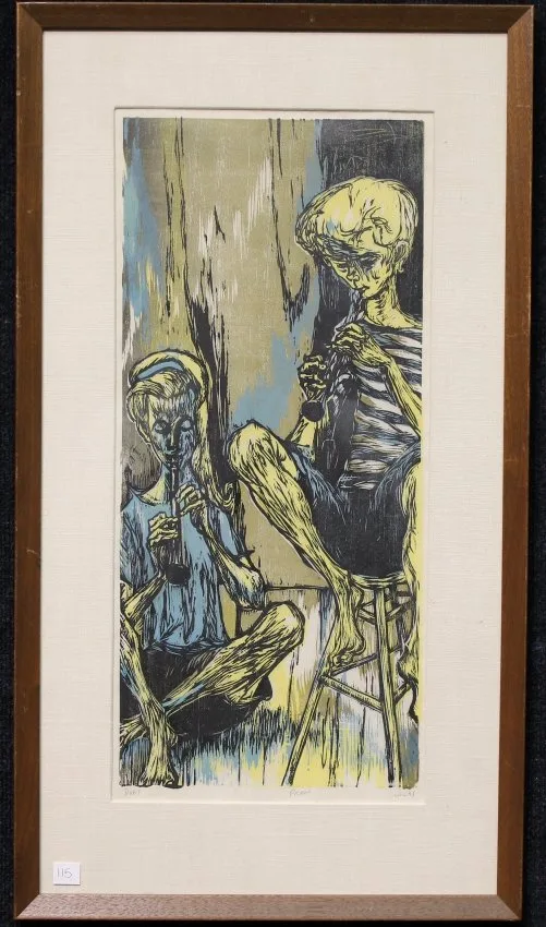 Duet by Mervin Jules, 1939, lithograph, offered Apr 2019