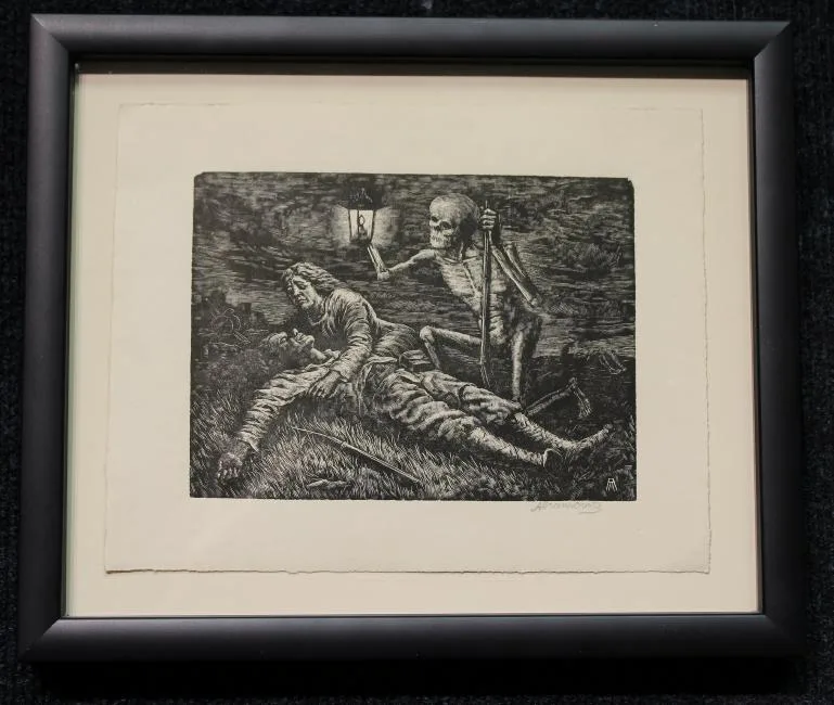 Death Comes Seeking by Albert Abramovitz, Woodblock, offered Jun 2019