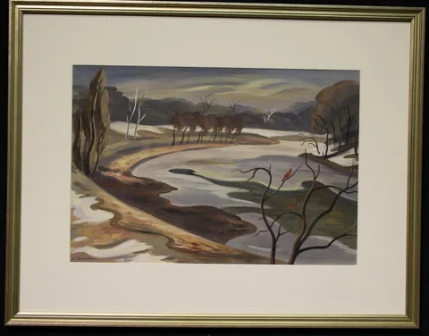 Edmund Brucker, Fall Creek, Watercolor/Gouache