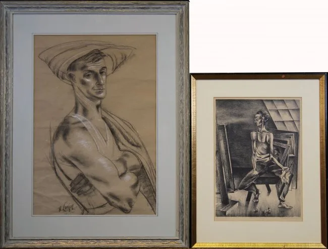 Spanish Farmer by Michael Lenson, charcoal/chalk, offered Jun 2019