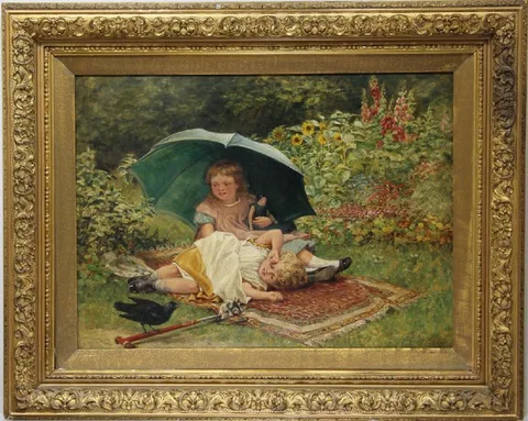 Alfred Walter Bayes, Playtime, Oil on canvas