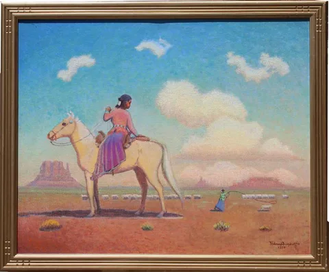 Navajo Girl on Horse - Arizona by Ferdinand Burgdorff, Oil on Canvas, sold Jul 2019