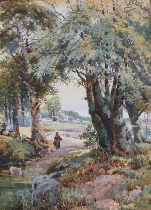 Untitled by Henri Harpignies, watercolor, sold Sep 2019
