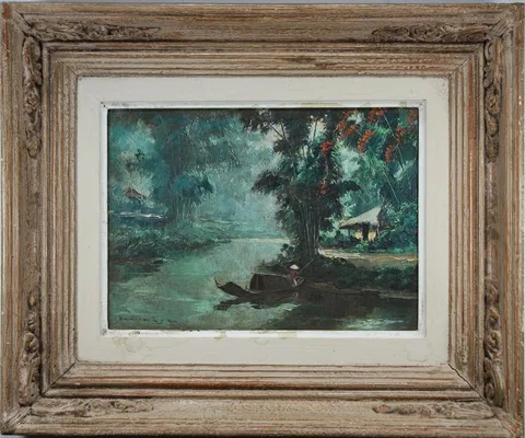 Henri Mege, Phu-Cam Canal, Oil on Panel