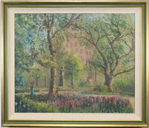 Gramercy Park by Hildegarde Hume Hamilton, Oil on Canvas, sold Sep 2019