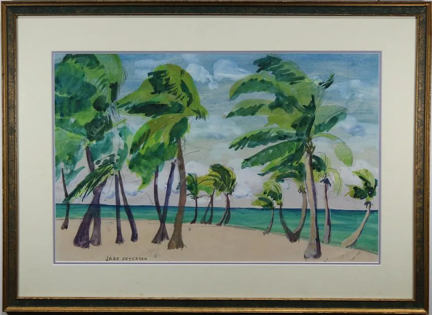 Palms on Beach by Jane Peterson, Watercolor, offered Sep 2019