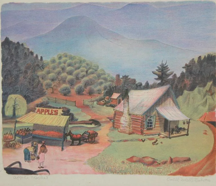 Apple Market by Buell Whitehead, Lithograph, sold Sep 2019