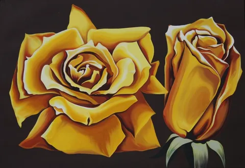 Lowell Nesbitt, Two Yellow Roses - '77, Oil on Canvas