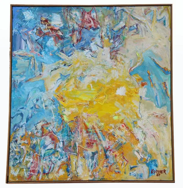 Yellow Burst / Lightning Rock 1 by Thomas Koether, Oil on Canvas, offered Oct 2019