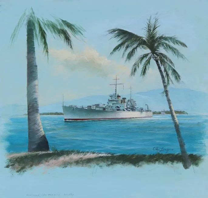 U.S.S. Honolulu by Charles Lundgren, Oil on masonite, sold Dec 2019