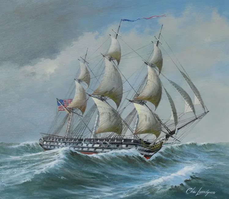 U.S.S Delaware by Charles Lundgren, Oil on Masonite, sold Jan 2020